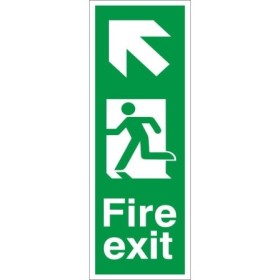 Fire Exit Arrow Up Left Sign with upper-left arrow and running person symbol