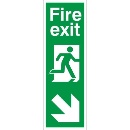 Fire Exit Arrow Down Right Sign with down-right arrow and running person symbol