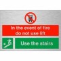  Brushed aluminium fire safety sign with do not use lift warning