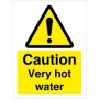 Caution Very Hot Water Sign with yellow and black warning symbol