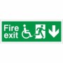 Refuge Fire Exit Down Sign with wheelchair symbol and downward-pointing arrow