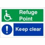 Refuge Point Keep Clear Sign with wheelchair and mandatory symbols