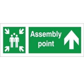 Assembly Point Arrow Up Sign with green and white upward arrow and assembly point symbol