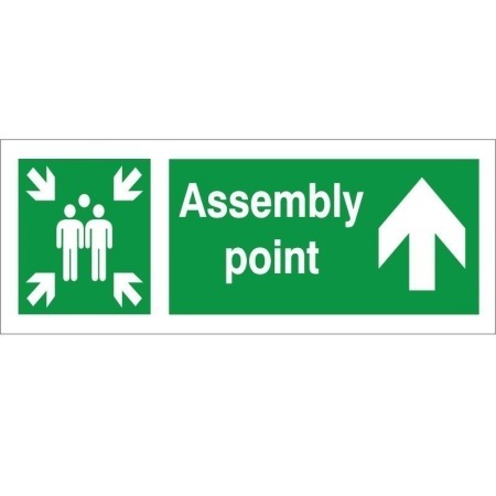 Assembly Point Arrow Up Sign with green and white upward arrow and assembly point symbol
