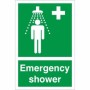 Green and white Emergency Shower First Aid Sign with shower symbol