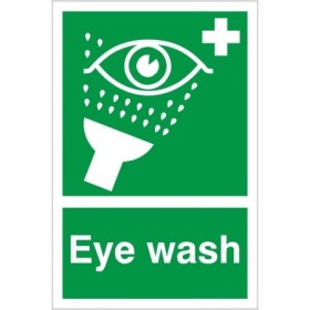 Green and white Eye Wash First Aid Sign with eye wash symbol