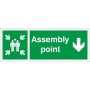 Assembly Point Down Sign with green and white downward arrow and assembly point symbol