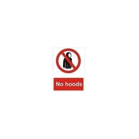 No Hoods Sign with red prohibition symbol over hooded figure