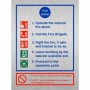  Brushed aluminium 5 point fire action notice with fire brigade and escape guidance