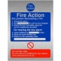  Brushed aluminium fire action sign with fire alarm and assembly point guidance