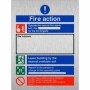 Brushed aluminum Fire Action Construction Site Notice Sign with emergency evacuation instructions