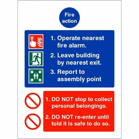 Operate Nearest Fire Alarm Sign with fire evacuation instructions