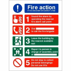 If You Discover Or Suspect A Fire Sign with emergency instructions