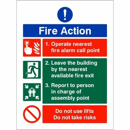 Operate Nearest Fire Alarm Call Point Sign with fire action instructions