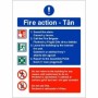 English and Welsh bilingual Fire Action Sign with evacuation instructions