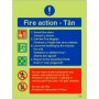 Glow in the Dark English and Welsh fire action safety sign with emergency evacuation instructions