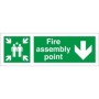 Fire assembly point sign with downward arrow directional symbol
