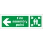 Fire assembly point sign with left directional arrow and assembly symbol