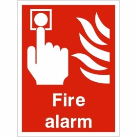 Fire Alarm Sign with white call point and flame symbols on red background