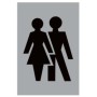 Unisex toilet sign with male and female symbols on aluminium background