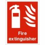Fire Extinguisher Sign with white extinguisher and flame symbol on red background