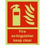 Glow in the Dark Fire extinguisher keep clear safety sign with extinguisher