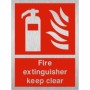 Brushed aluminium Fire extinguisher keep clear safety sign for visible fire equipment access