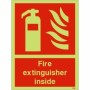 Glow in the Dark Fire extinguisher inside safety sign for enclosed fire equipment storage