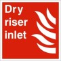 Dry Riser Inlet Sign with white text and flame symbol on red background