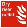 Dry Riser Outlet Sign with white text and flame symbol on red background