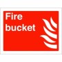 Fire Bucket Sign with white fire symbol and text on red background