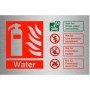 Brushed Aluminium Water Fire Extinguisher ID Sign with fire type guidance