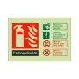 Glow in the Dark Carbon dioxide fire extinguisher safety sign with extinguisher use instructions