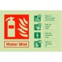 Glow in the Dark Water mist fire identification safety sign with extinguisher suitability symbols