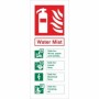 Water Mist fire extinguisher safety sign showing suitable fire classes