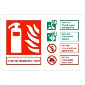 Alcohol Resistant Foam Fire Extinguisher ID Sign with fire suitability guidance