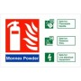 Monnex Powder Fire Identification Sign with fire suitability guidance