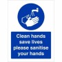 Clean Hands Save Lives Please Sanitise Your Hands Sign with blue hand hygiene symbol