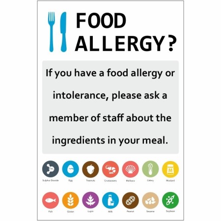Food Allergy Ask A Member Of Staff Sign with allergen symbols
