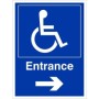 Entrance arrow right disabled access sign with wheelchair symbol and directional arrow