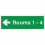 Rooms 1-4 Arrow Left Wayfinding Indicator Sign