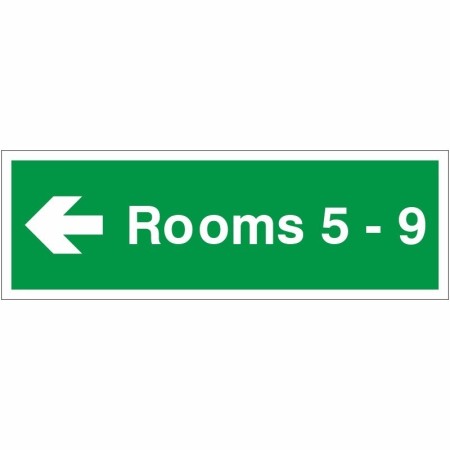 Rooms 5-9 Arrow Left Wayfinding Indicator Sign