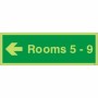  Glow in the dark Rooms 5-9 arrow left wayfinding sign