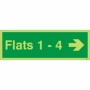 Glow in the Dark Flats 1-4 arrow right directional sign for residential corridor and apartment navigation