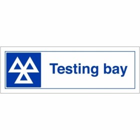 Testing Bay sign featuring MOT symbol and testing bay text