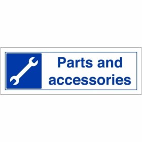Parts and Accessories sign with spanner symbol and department text