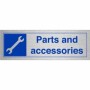 Brushed Aluminum Parts and Accessories sign with spanner symbol and department text