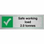 Brushed Aluminum Safe Working Load 2.0 Tonnes sign displaying maximum load limit information