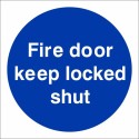 Blue Fire Door Keep Locked Shut mandatory safety sign