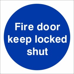 Blue Fire Door Keep Locked Shut mandatory safety sign